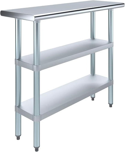 Stainless Steel Work Table with 2 Shelves | Kitchen Island Food Prep | Laundry Garage Utility Bench | NSF Certified (48" Long x 14" Deep)