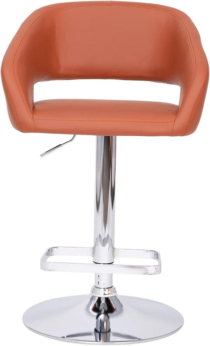 Flash Furniture Erik Comfortable & Stylish Contemporary Barstool with Rounded Mid-Back and Foot Rest, Adjustable Height - Cognac Vinyl with Chrome Base