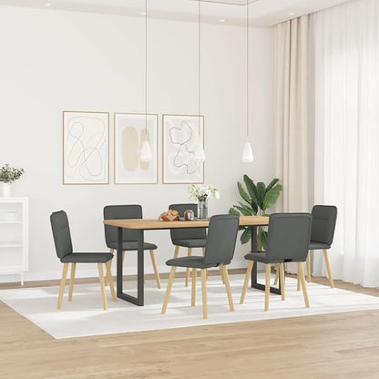 Dining Chair Set of 6 Dark Grey Fabric Upholstered Modern Dining Room Chairs with Rubber Wood Frame for Kitchen and Comedor