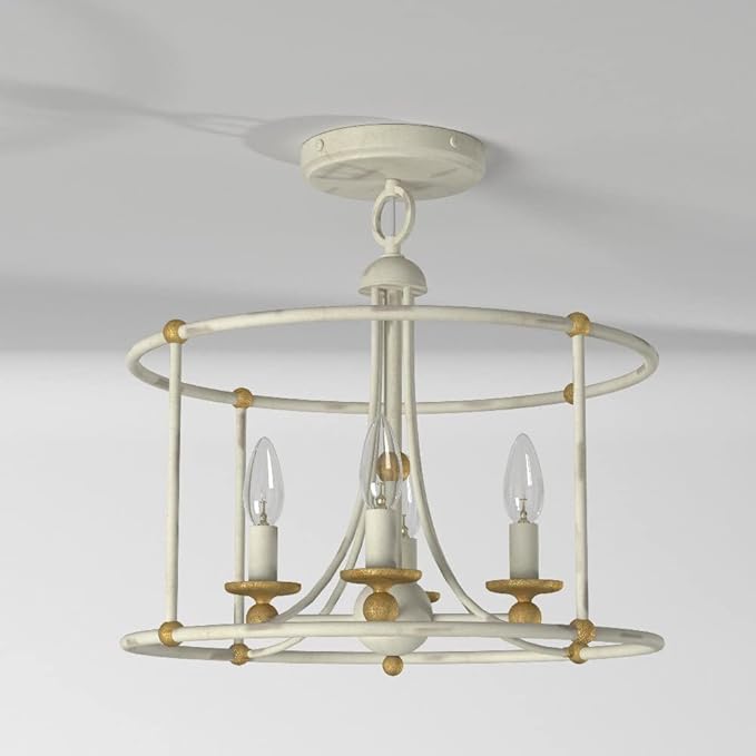 Minka Lavery 1049-701 Westchester County Semi-Flush, 4-Light, 240 Total Watts, 15.75-in H x 14.75-in W, Farm House White with Gilded Gold Leaf