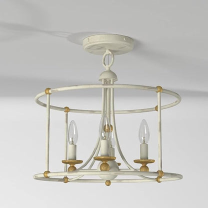 Minka Lavery 1049-701 Westchester County Semi-Flush, 4-Light, 240 Total Watts, 15.75-in H x 14.75-in W, Farm House White with Gilded Gold Leaf
