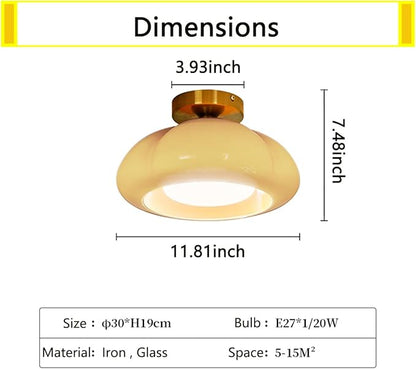 Bofea-Modern Gold Semi Flush Mount Ceiling Light Schoolhouse Ceiling Light Fixture Gold Overhead Lights Fixture with Cream Glass Shade Brass Semi Flush Lamp for Bedroom Hallway Kitchen