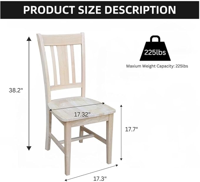 International Concepts San Remo Slat Back Chairs, Solid Parawood, Unfinished (Set of 2)