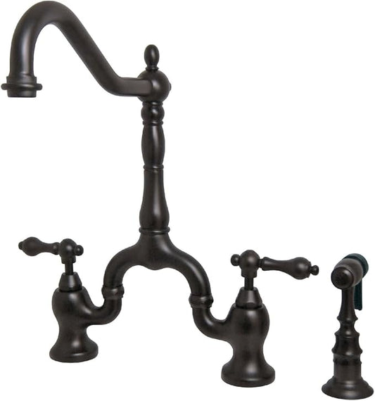 Kingston Brass KS7755TALBS Tudor Bridge Kitchen Faucet, Oil-Rubbed Bronze, 13.88 x 8.25 x 14.5