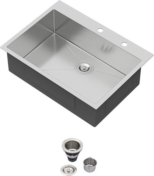 30 Drop In Kitchen Sink - Beslend 30x22 Inch Kitchen Sink Drop In Stainless Steel Sinks Topmount 16 Gauge 9" Deep Single Bowl Above Counter Sinks Dish Basin, Sink Only