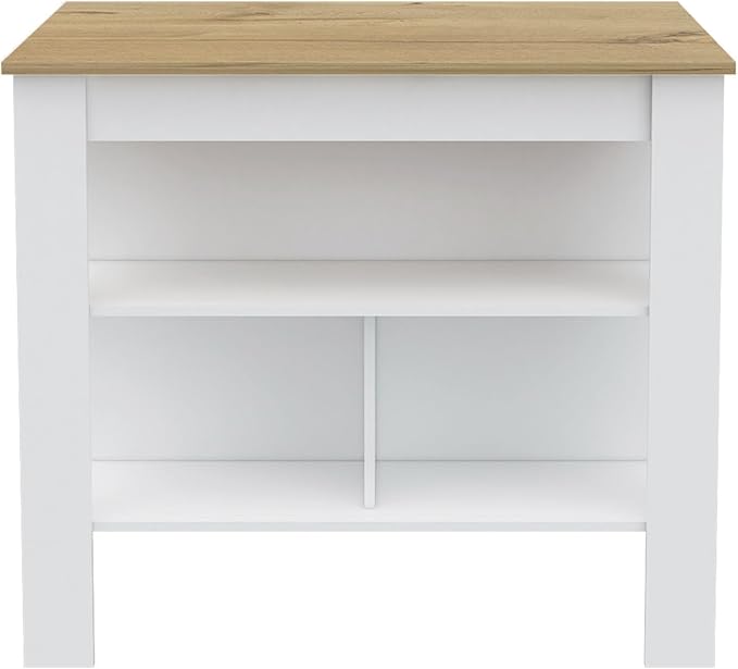 Kitchen Island Kitchen Table 35" H Four Legs with 3 Open Storage Shelves Wide Top for Meal Prep Spacious Leg Room Practical(Natural White)