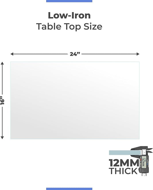 Ultra Clear Glass Table Top 16x24 Inch Rectangle - Low Iron Tempered Glass 1/2 Inch Beveled Edge - Replacement for Dining Patio End Tables - Durable Table Protector