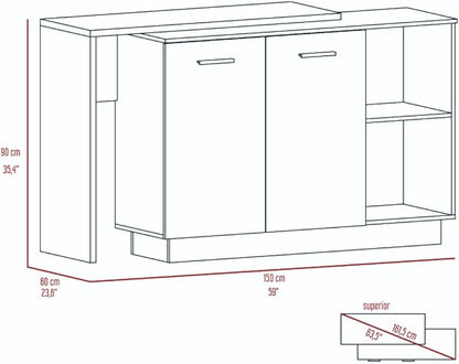 GOWE Dorchester 6-Shelf 6-Door 2-Piece Kitchen Set, Kitchen Island and Pantry Cabinet White and Light Oak