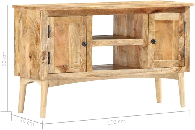 Solid Mango Wood Sideboard, Rectangular Brown Storage Cabinet, Lacquered Finish, 39.4" Living Room Buffet, Natural Grain Furniture for Dining Space Kitchen Furnitur