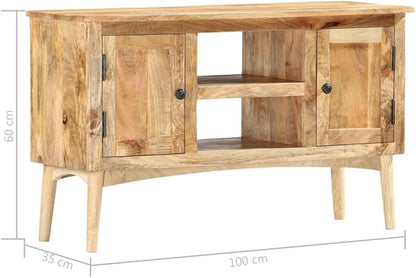 Solid Mango Wood Sideboard, Rectangular Brown Storage Cabinet, Lacquered Finish, 39.4" Living Room Buffet, Natural Grain Furniture for Dining Space Kitchen Furnitur