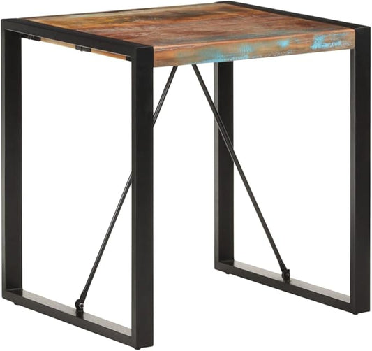 Small Square Dining Table, 27.6x27.6x29.5 in Reclaimed Wood Top & Black Steel Frame, Modern Industrial Look, Seats 4, Compact for Kitchen Apartment Dining Room