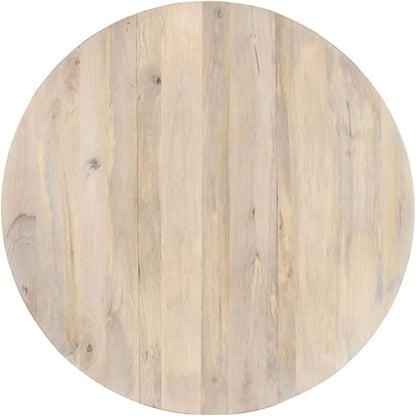 Solid Mango Wood Round Dining Table Indoor Bleached Finish Beige Classic Design Seats 4 for Kitchen Dining Room Small Spaces Furniture