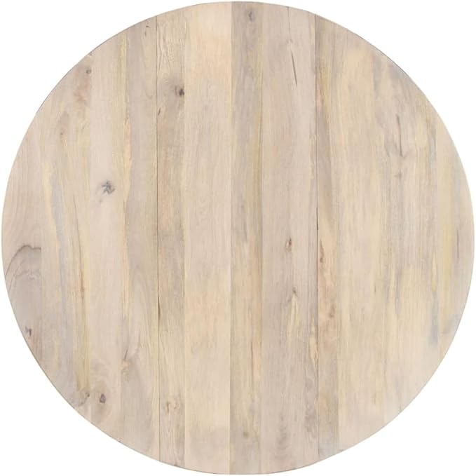 Bleached Solid Mango Wood Round Dining Table, Beige Finish Kitchen & Dining Room Table for 4, Modern Farmhouse Style Dinner Furniture