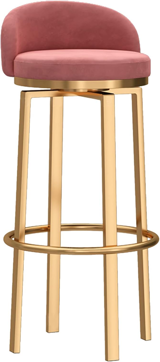 Swivel Stools Gold Metal Leg Height stools with Back High Dining Chairs for Home Kitchen Island-Grey 2 Pcs-25.6in Sitting (Pink 1 Pcs)