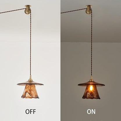 YLONG-ZS Vintage Glass Hanging Pendant Light Plug in, Modern Gold Brass Pulley Hanging Ceiling Pendant Lights for Kitchen Island,Dining Room,Living Room,Bedroom,Corner, Hotel