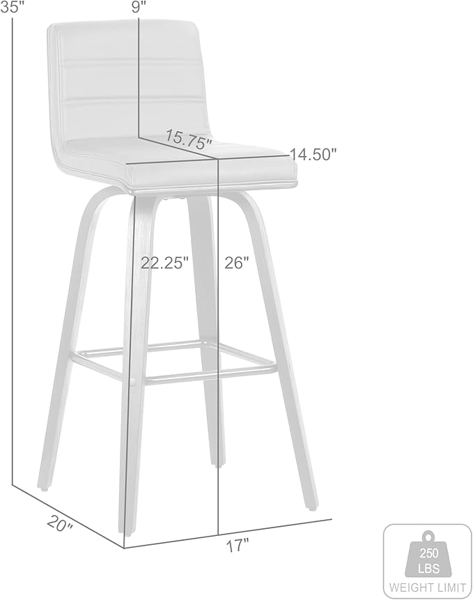 Vienna 26" Swivel Counter Stool in Walnut Wood Finish with Cream Faux Leather - Set of 2