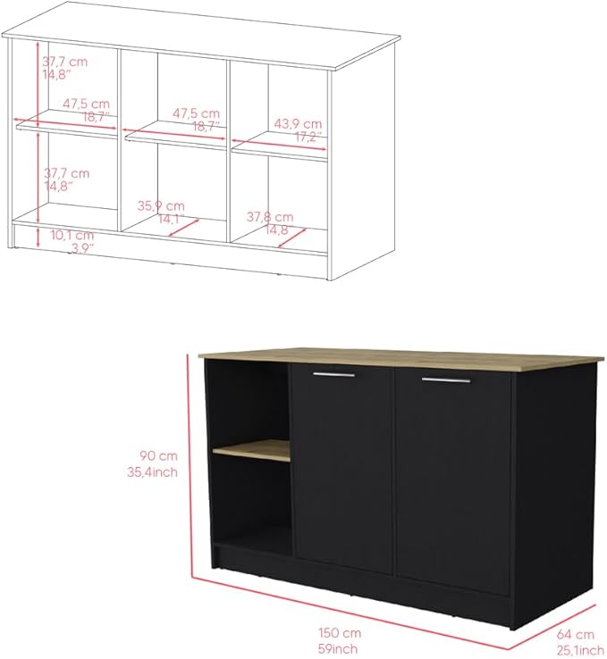 GOWE Kitchen Island Padua, Kitchen, Black/Macadamia