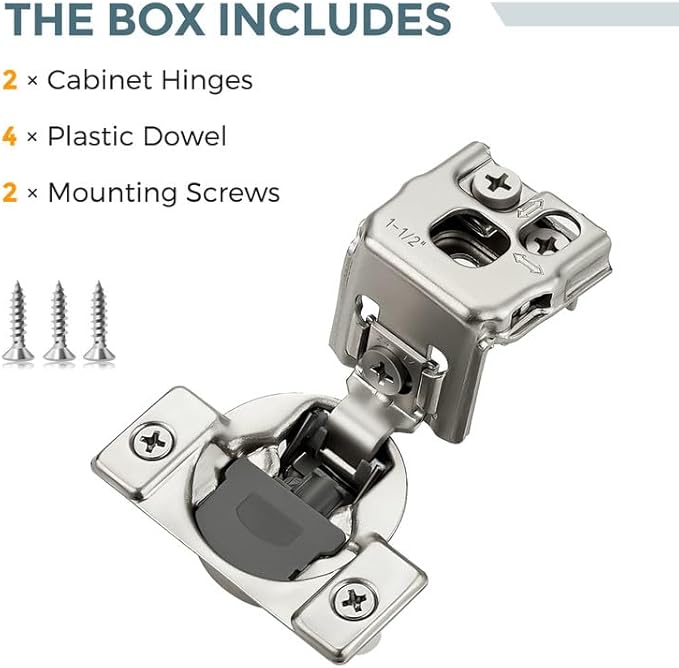 HOME EDIT 2 Pack 1 Pair 1-1/2 inch Overlay Soft Close Cabinet Hinges for Kitchen, Stainless Steel Three-Way Adjustable, Concealed Self-Closing Door Hinges