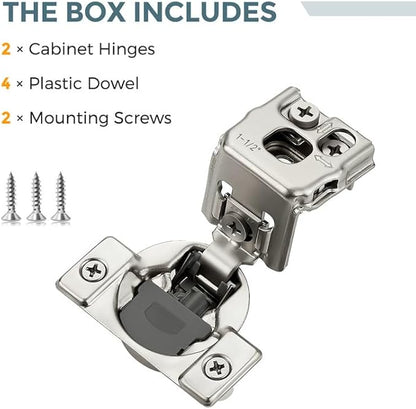 HOME EDIT 2 Pack 1 Pair 1-1/2 inch Overlay Soft Close Cabinet Hinges for Kitchen, Stainless Steel Three-Way Adjustable, Concealed Self-Closing Door Hinges