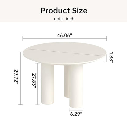 Miuuod 46 in Round Dining Table for 4 to 8 People, Single Kitchen Furniture, Large Dinner Desk for Center Coffee Island for Living Room,Balcony Cream White