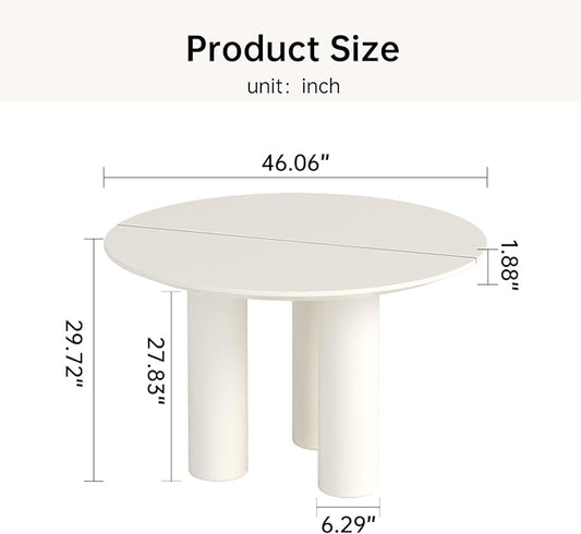 Miuuod 46 in Round Dining Table for 4 to 8 People, Single Kitchen Furniture, Large Dinner Desk for Center Coffee Island for Living Room,Balcony Cream White