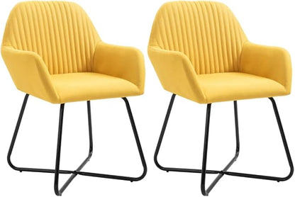 Modern Accent Dining Chairs Set of 2 Yellow Fabric Upholstered Seating with Steel Legs for Kitchen Living Room Bedroom Vanity Comfortable Furniture