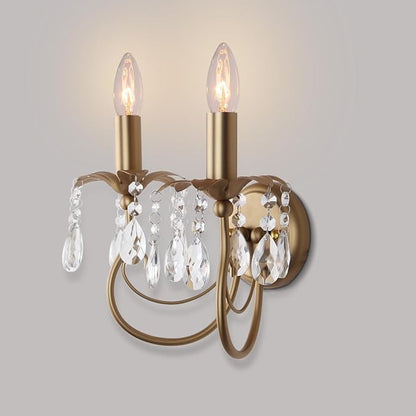 Crystal Wall Sconce Vintage Candle Wall Sconces Gold Wall Lamp Antique Sconces Hardwired Wall Lighting Vanity Light Victorian Wall Sconce Lighting for Living Room Hallway Bathroom Bedroom