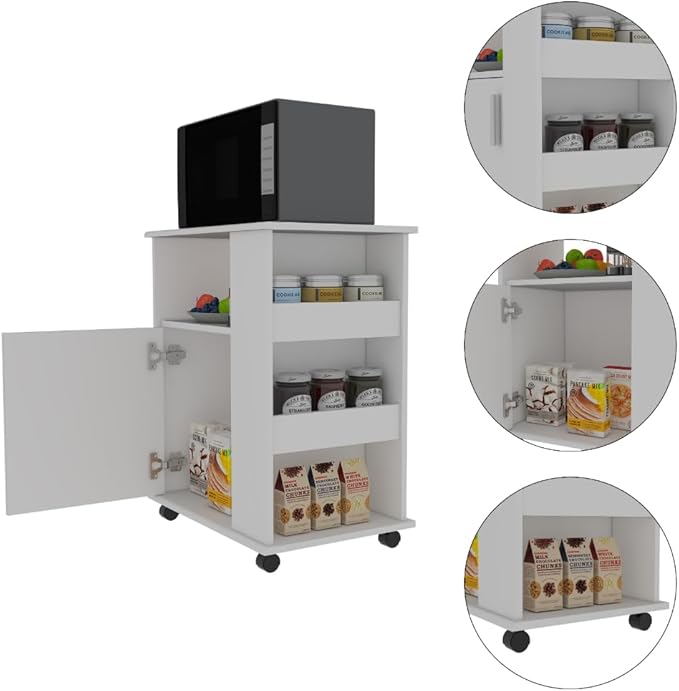 GOWE 2 Piece Kitchen Set, Delos Kitchen Island + Munich Lower Microwave Pantry Cabinet, White/Onyx