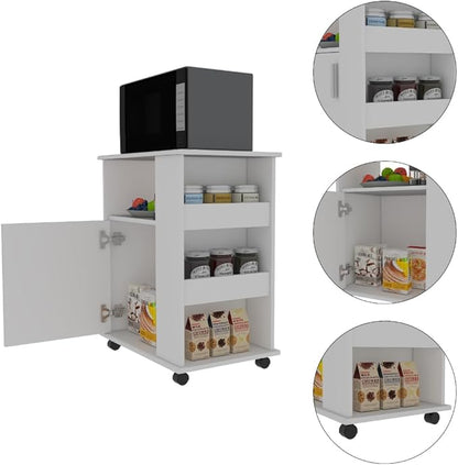 GOWE 2 Piece Kitchen Set, Delos Kitchen Island + Munich Lower Microwave Pantry Cabinet, White/Onyx