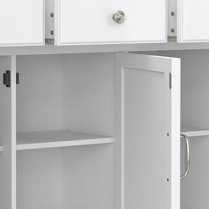 SIMPLIHOME Connaught 51-inch Wide Solid Wood Storage Cabinet in White for the Entryway, Mudroom, 3 Drawers and Adjustable Shelves, Traditional Style, Space-Saving Design