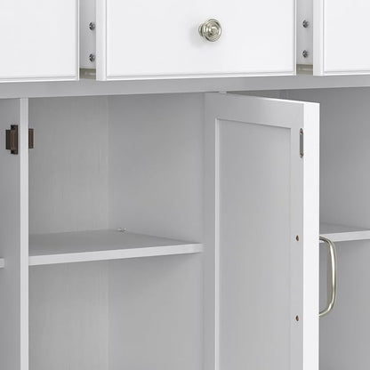 SIMPLIHOME Connaught 51-inch Wide Solid Wood Storage Cabinet in White for the Entryway, Mudroom, 3 Drawers and Adjustable Shelves, Traditional Style, Space-Saving Design