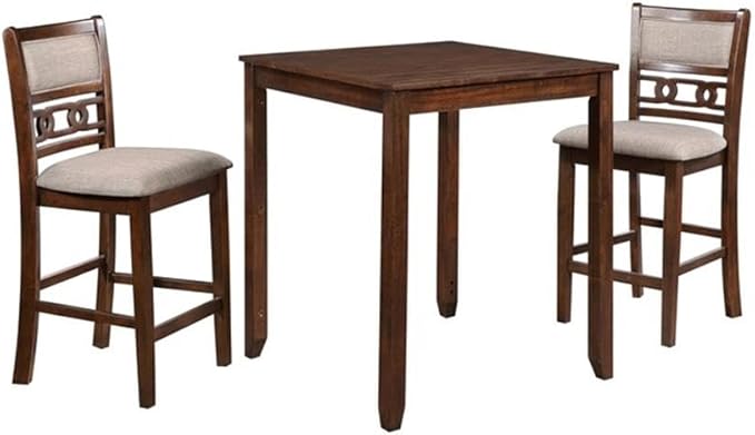 New Classic Furniture Gia Counter Table with Two Dining Chairs and Storage Shelf, 30-Inch, Cherry Brown