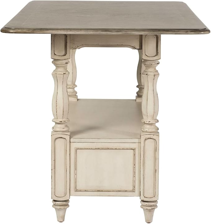 Liberty Furniture Magnolia Manor Kitchen Island Gathering Table - Antique White & Weathered Bark W36 x D60 x H36