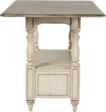 Liberty Furniture Magnolia Manor Kitchen Island Gathering Table - Antique White & Weathered Bark W36 x D60 x H36
