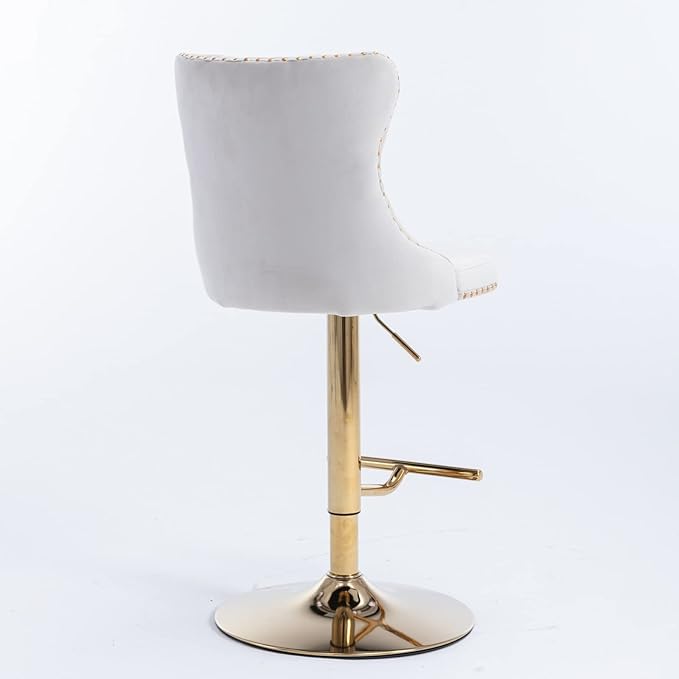 Rhomtree Velvet Swivel Bar Stools Upholstered Bar Stool with Button Tufted Back and Pull Ring Height Adjustable Barstools 25-33 Inch for Home Pub and Kitchen Island (Beige with Gold Base, Set of 4)