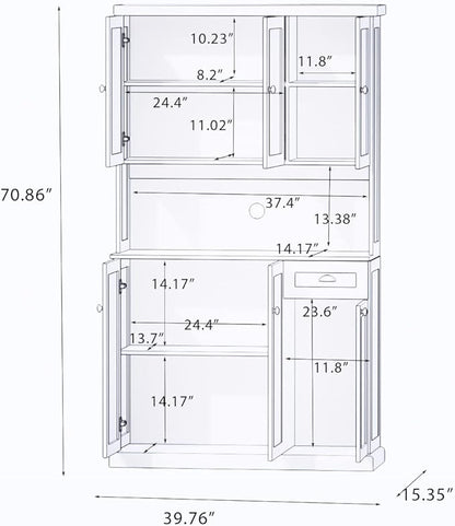 RASOO Buffet Hutch Cabinet Kitchen Sideboard Pantry Cabinet Wood Kitchenware Server Kitchen Storage Microwave Cabinet with 3 Doors Upstairs and 3 Doors downstairs and 1 Drawer, White (R0086)