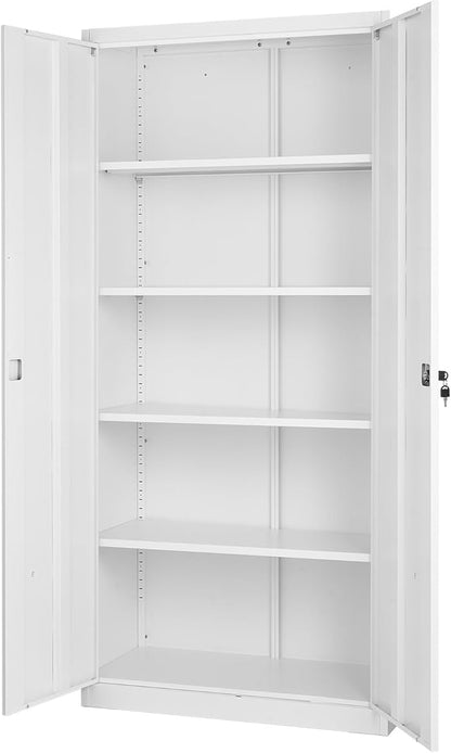 VEVOR Metal Storage Cabinet, Lockable Steel Garage Cabinet with Adjustable Shelves, 2 Magnetic Doors, 2 Keys, 5-Tiers Tool Storage Locker for Home, Office, School, Warehouse, Basement, Laundry, White