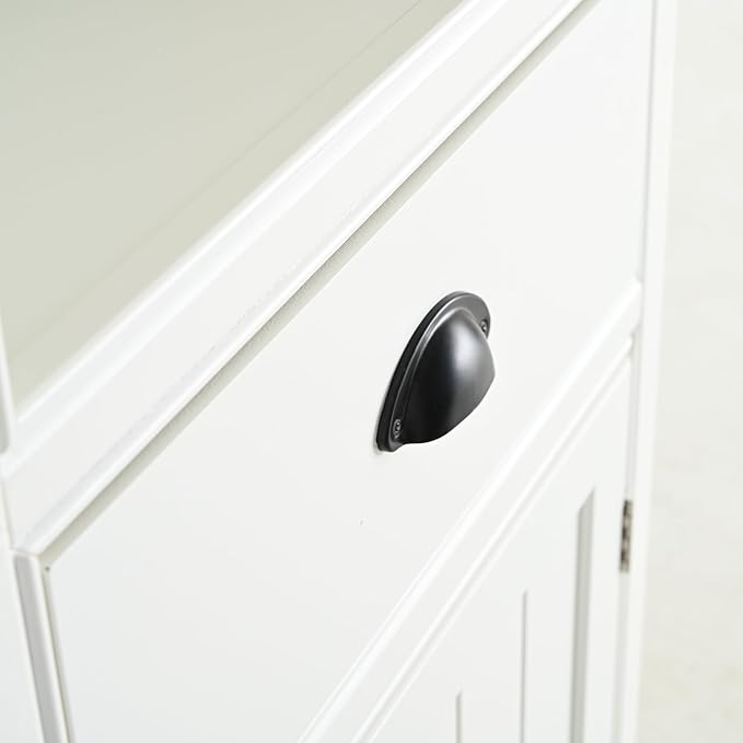 Merax 75" Tall Storage Cabinet 19.5" Narrow Cabinet with 1 Drawer & 1 Door & 2 Open Shelves, Retro White MDF Display Cabinet for Living Room Kitchen Bathroom Home Office