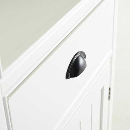 Merax 75" Tall Storage Cabinet 19.5" Narrow Cabinet with 1 Drawer & 1 Door & 2 Open Shelves, Retro White MDF Display Cabinet for Living Room Kitchen Bathroom Home Office
