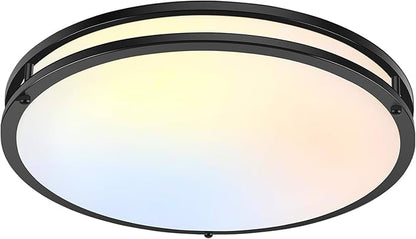 18inch LED Flush Mount Ceiling Light, 50W 5600lm Bright Dimmable LED Ceiling Light Fixture, 2700K-6500K Adjusted, Modern Kitchen Light Fixture Ceiling for Living Room Bedroom, Matte Black, 1-Pack