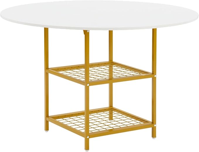 EROMMY Round Dining Table for 4, 47" Wood Kitchen Table with Storage Shelves, Modern Dinner Table for Dining Room Kitchen Living Room, White Gold(Only Table)