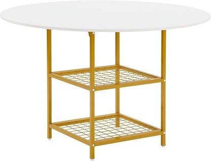 EROMMY Round Dining Table for 4, 47" Wood Kitchen Table with Storage Shelves, Modern Dinner Table for Dining Room Kitchen Living Room, White Gold(Only Table)