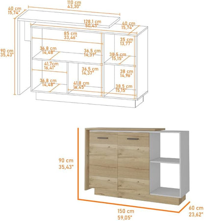 GOWE White and Light Oak 4-Door 2-Piece Kitchen Set, Kitchen Island and Pantry Cabinet