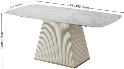 Modern Sintered Stone Dining Table for 6-8, Luxury Faux Marble Kitchen Table with Heavy-Duty Base, Heat-Resistant Furniture for Dining Room & Family Gatherings (Table+6 Chairs)