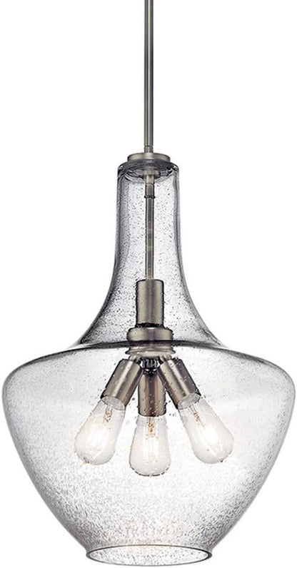 Kichler Everly 22.75" 3 Light Bell Pendant Clear Seeded Glass Olde Bronze®