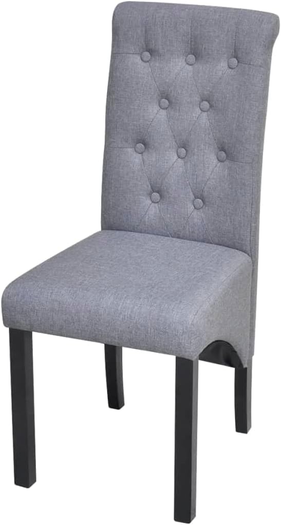 Scandinavian Dining Chair Set of 2 Dark Grey Tufted Fabric Upholstery on Solid Natural Wood Frame 8.6 x 6.6 x 14.7 in Modern Compact Seating for Dining Room Kitchen Bedroom