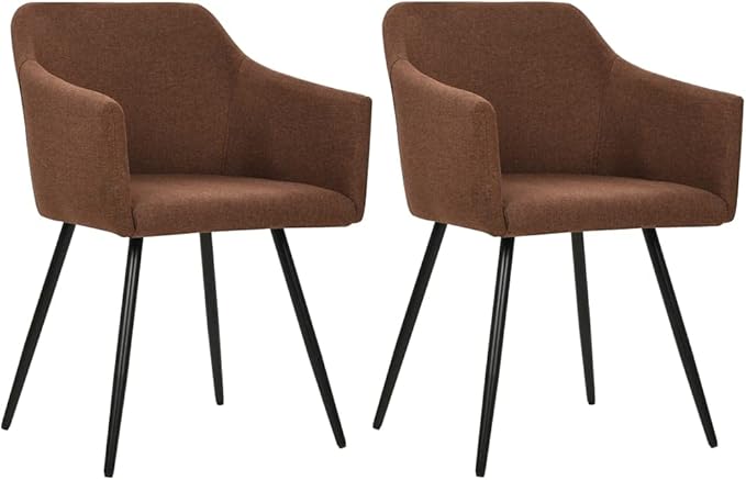 Modern Dining Chairs Set of 2 Brown Fabric Kitchen Chairs with Armrests Metal Frame Ergonomic Design for Dining Room, Kitchen, Farmhouse
