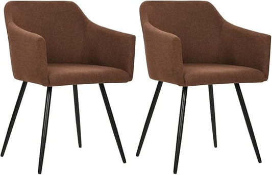 Modern Dining Chairs Set of 2 Brown Fabric Kitchen Chairs with Armrests Metal Frame Ergonomic Design for Dining Room, Kitchen, Farmhouse