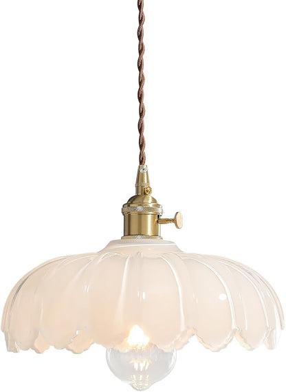 XZHGCEE Vintage Pendant Light Fixtures: Milk Glass Pendant Lights Kitchen Island, White Milk Glass Pendant Light Fixture for Bedroom Dining Room