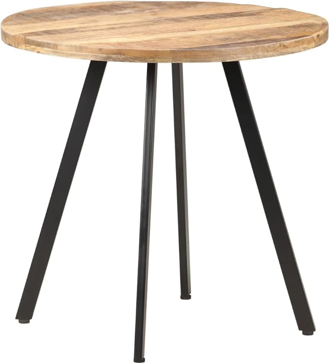 Round Dining Table 29.5" Natural Mango Wood Small Dining Room Table with Powder-Coated Iron Legs Compact Kitchen Table for 4 Persons Brown Indoor Use